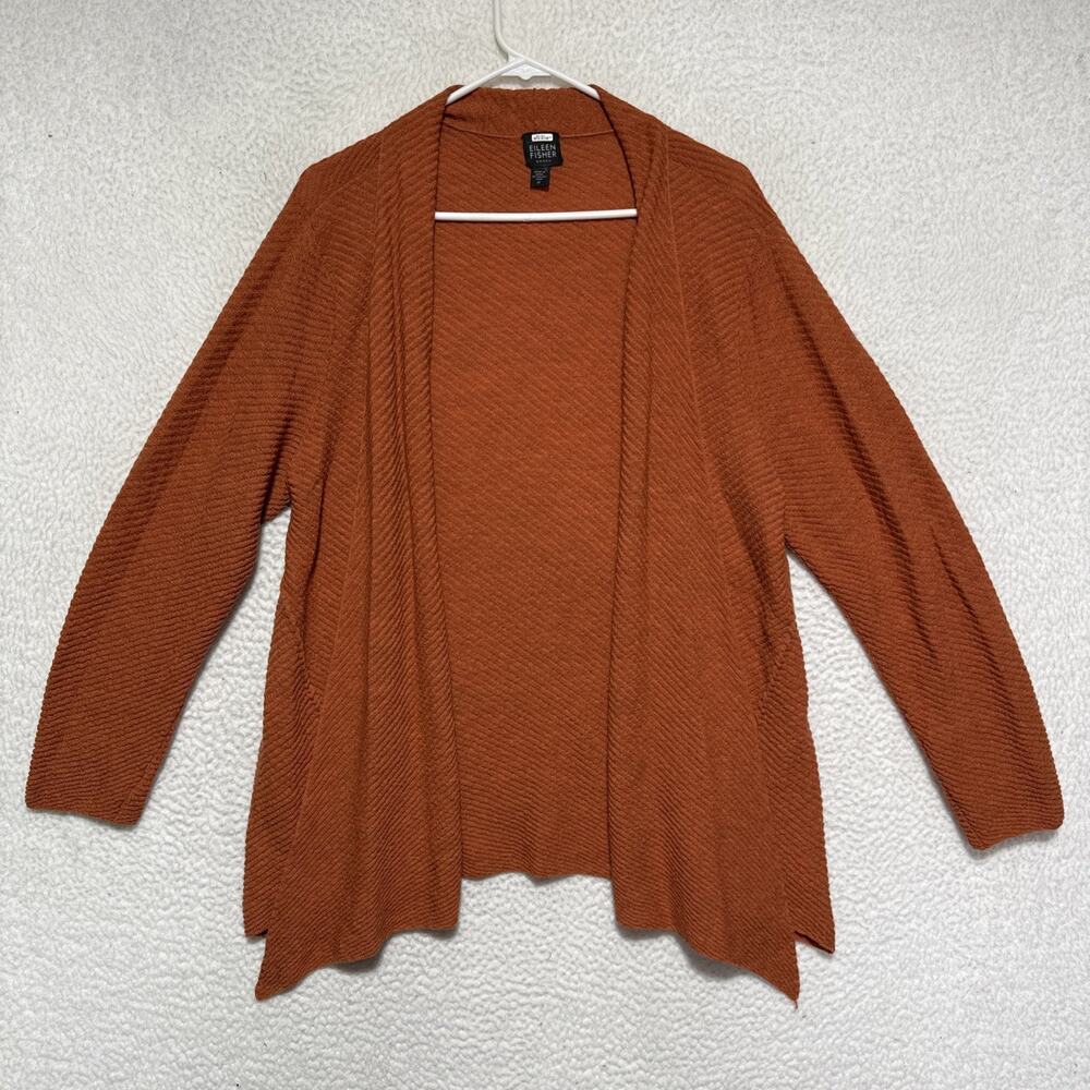Eileen Fisher Merino Wool Open Front Cardigan Burnt Orange Women’s Size 1X